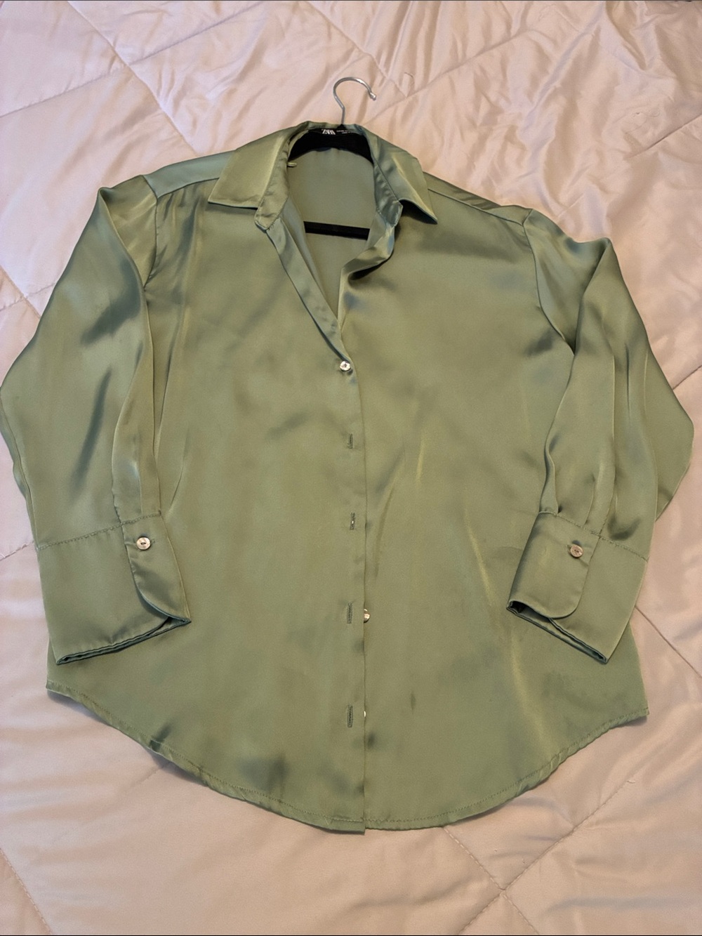Zara Satin Light Sage Green Blouse